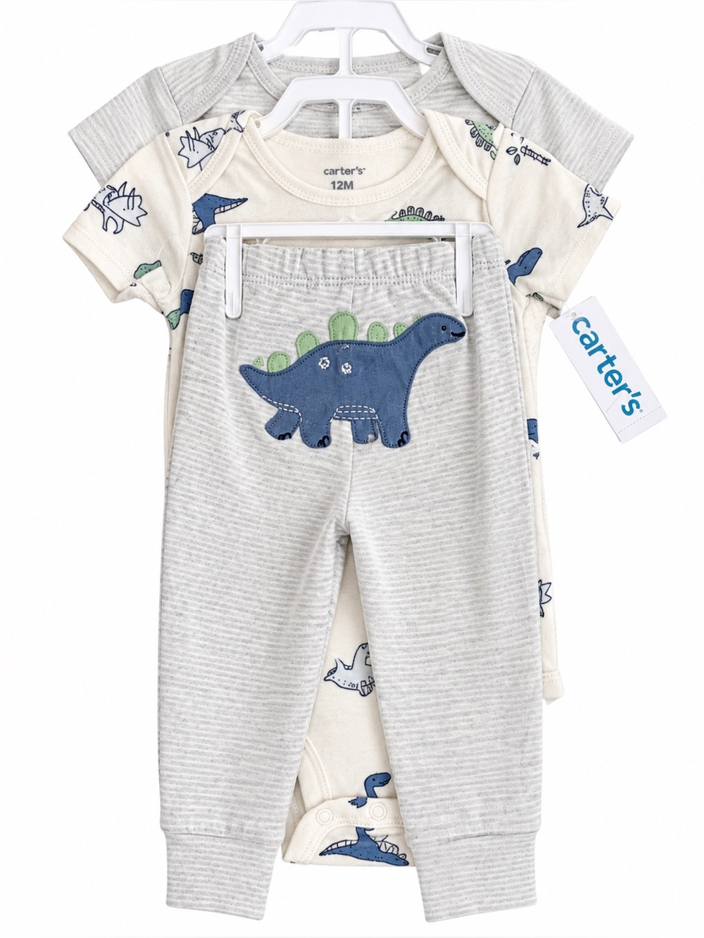 Carter's Baby Dino Onesie and Pant 3 Piece Set in Cream, Blue and Green NWT